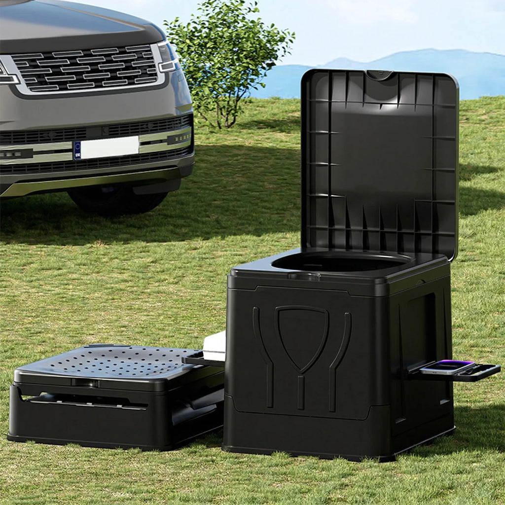 Folding Collapsible Toilet with Paper Holder & Lid Portable Potty Reusable for Camping Travel Outdoor Car RV & Emergency Use