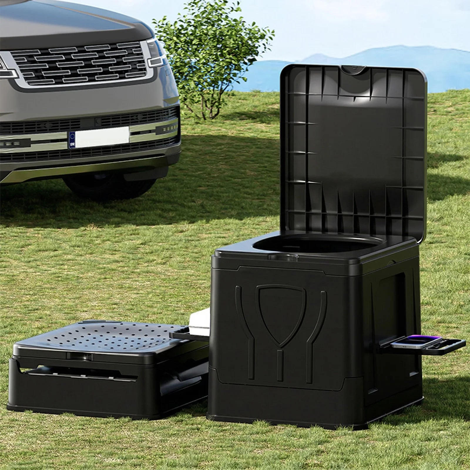 Folding Collapsible Toilet with Paper Holder & Lid Portable Potty Reusable for Camping Travel Outdoor Car RV & Emergency Use