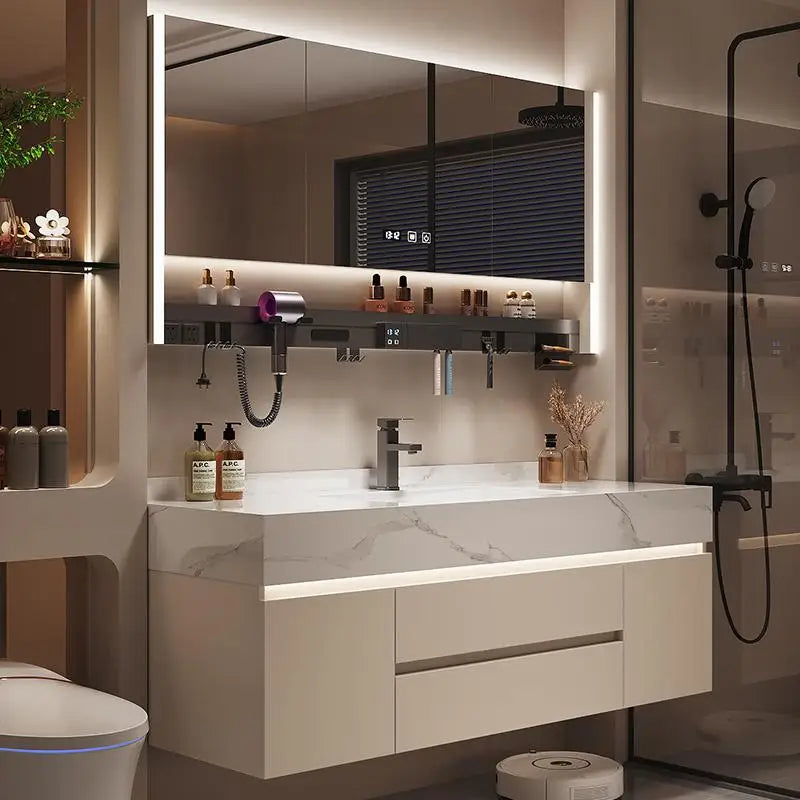 Seamless Integrated Bathroom Vanity with Slab Stone Basin, 2026 New Model