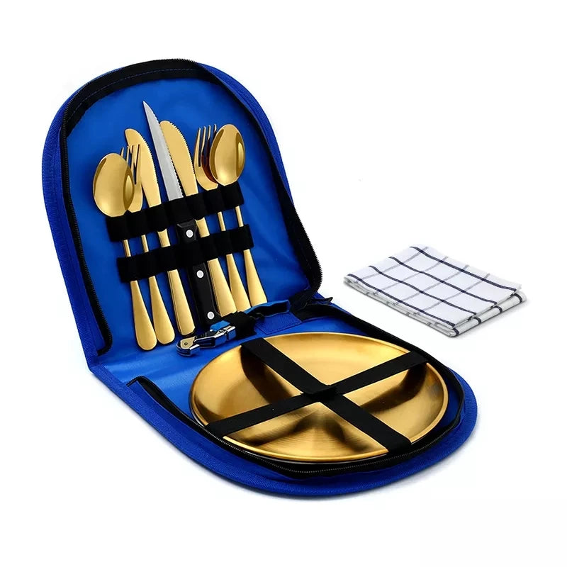 10Pcs Camping Tableware Set 304 Stainless Steel Camping Dishes