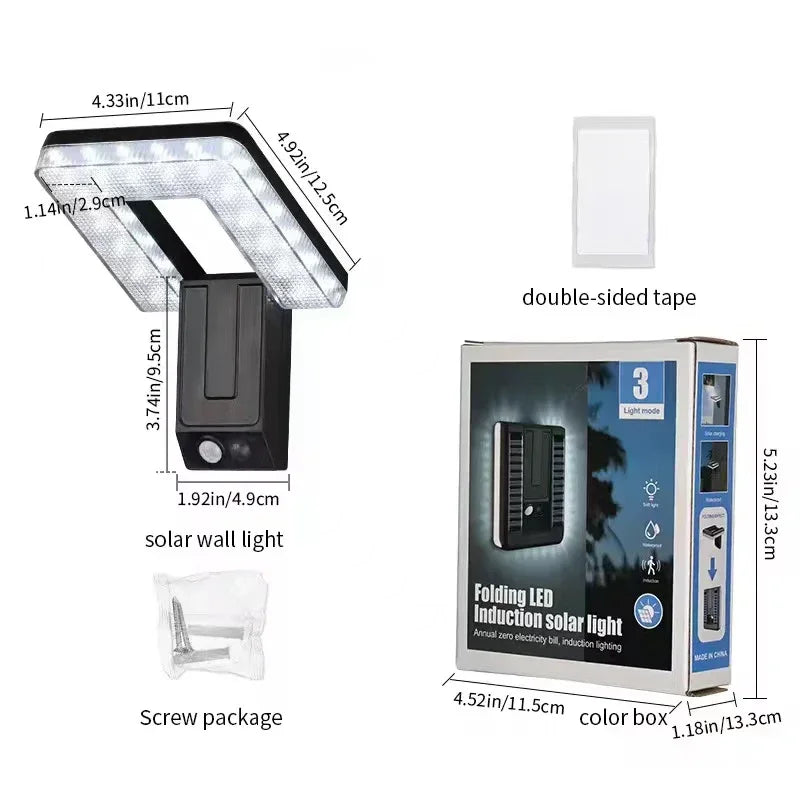 Foldable LED Solar Light Outdoor Wall Lamp 120° Motion Sensor Waterproof Street Light 3 Modes Garden Decor Spotlights Lamp