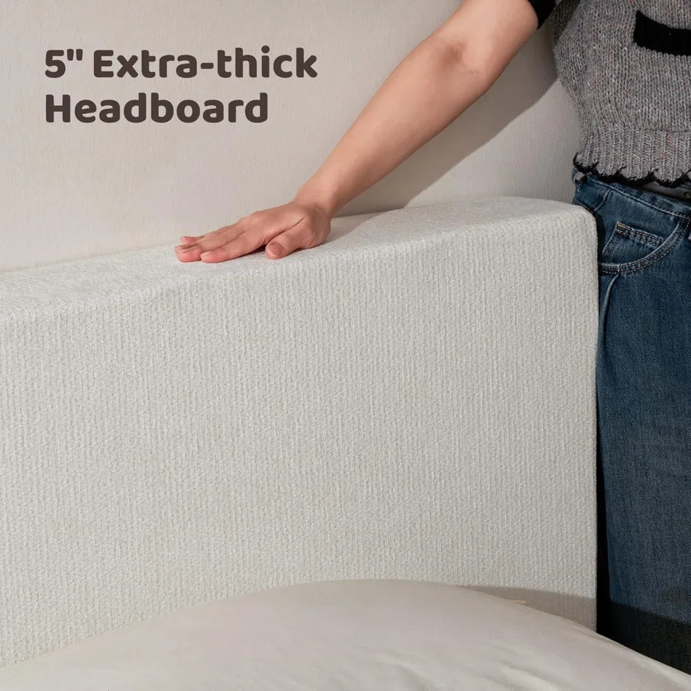 King Size Cloud Platform Bed Frame with Headboard, Upholstered Foam Cushioned Bed, No Box Spring Needed, White