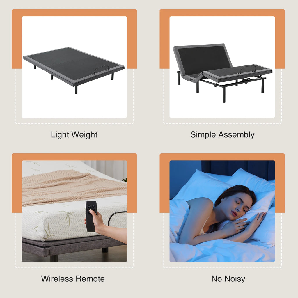 JHK Electric Queen Size Bed Ergonomic Adjustable Bed Frame with Wireless Remote Zero Gravity Bed with 2 USB Ports