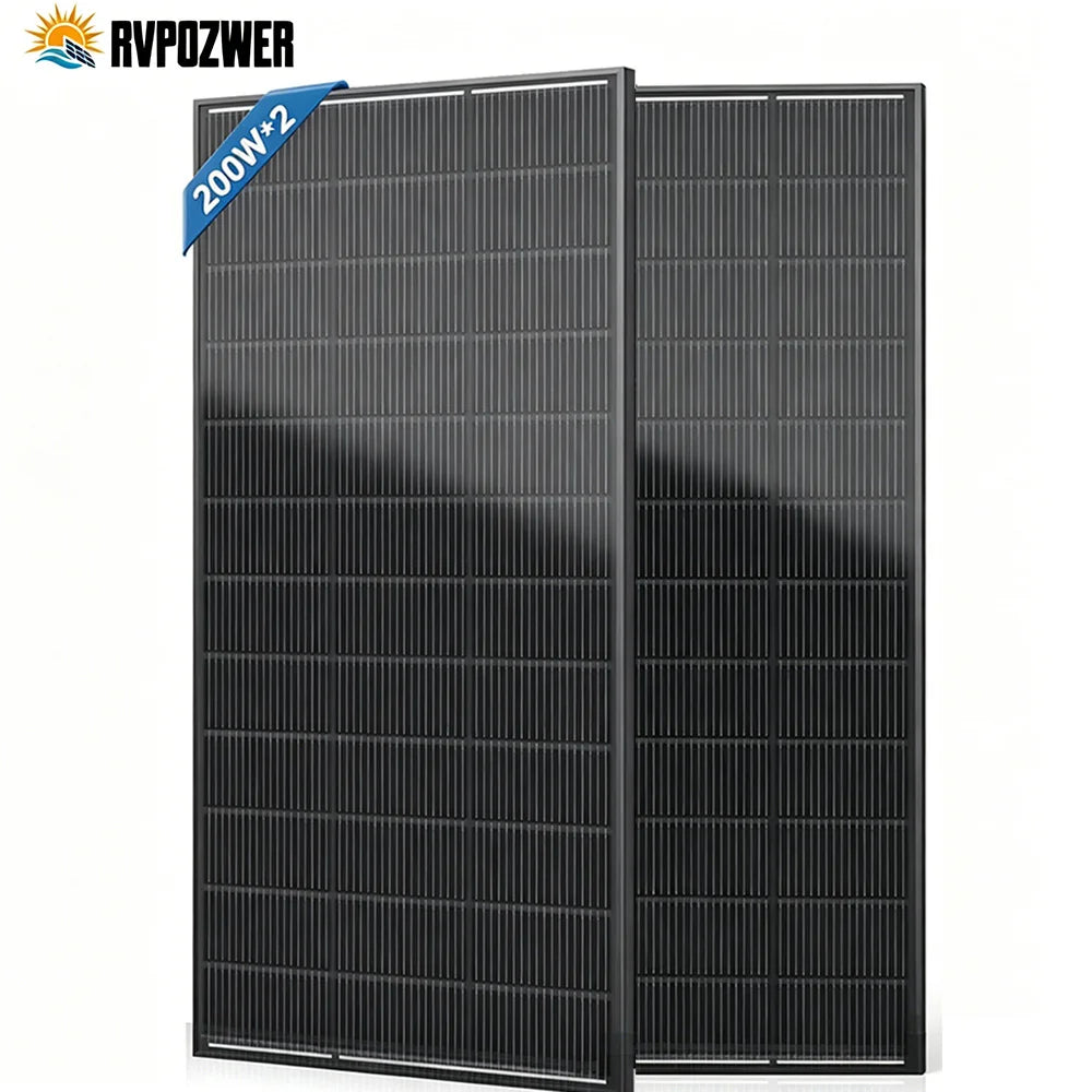 RVPOZWER 200W/400W/800W Solar Panels 18BB N-Type Mono Cells 25.5% High Efficiency PV Power for Home RV Charge Outdoor Off-Grid