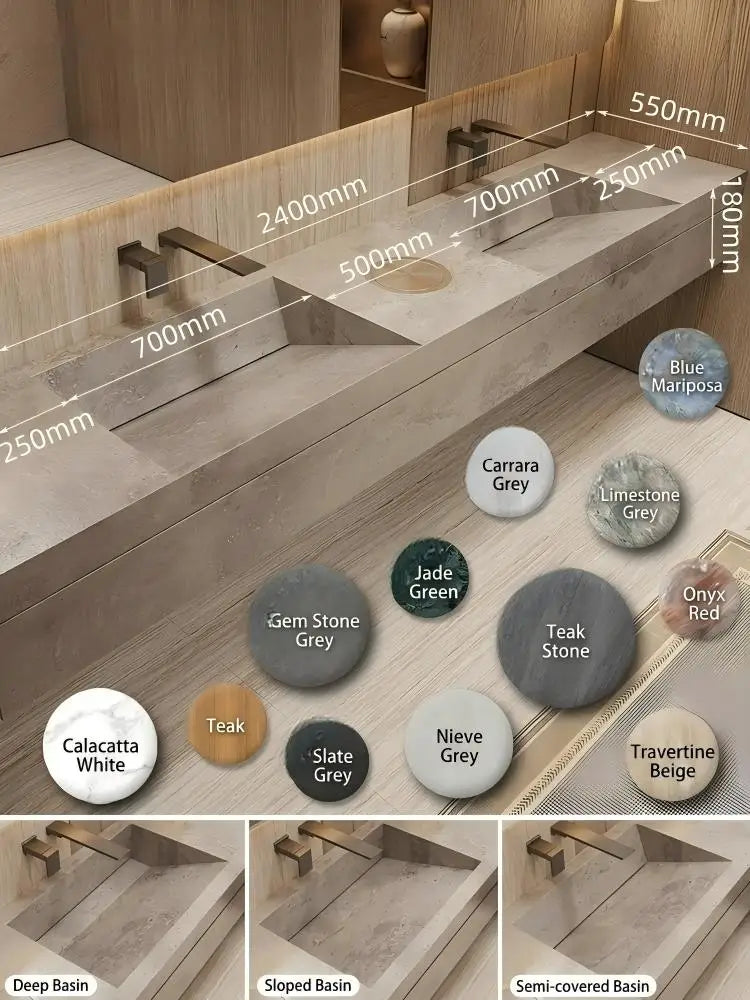 Any Size Custom Marble Seamless Stone Vanity Set, Customizable