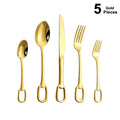 5Pcs Luxury Tableware Set tainless Steel Knife Fork Spoon Cutlery Set Elegant Dinnerware Set Hangable Design Customizable Logo
