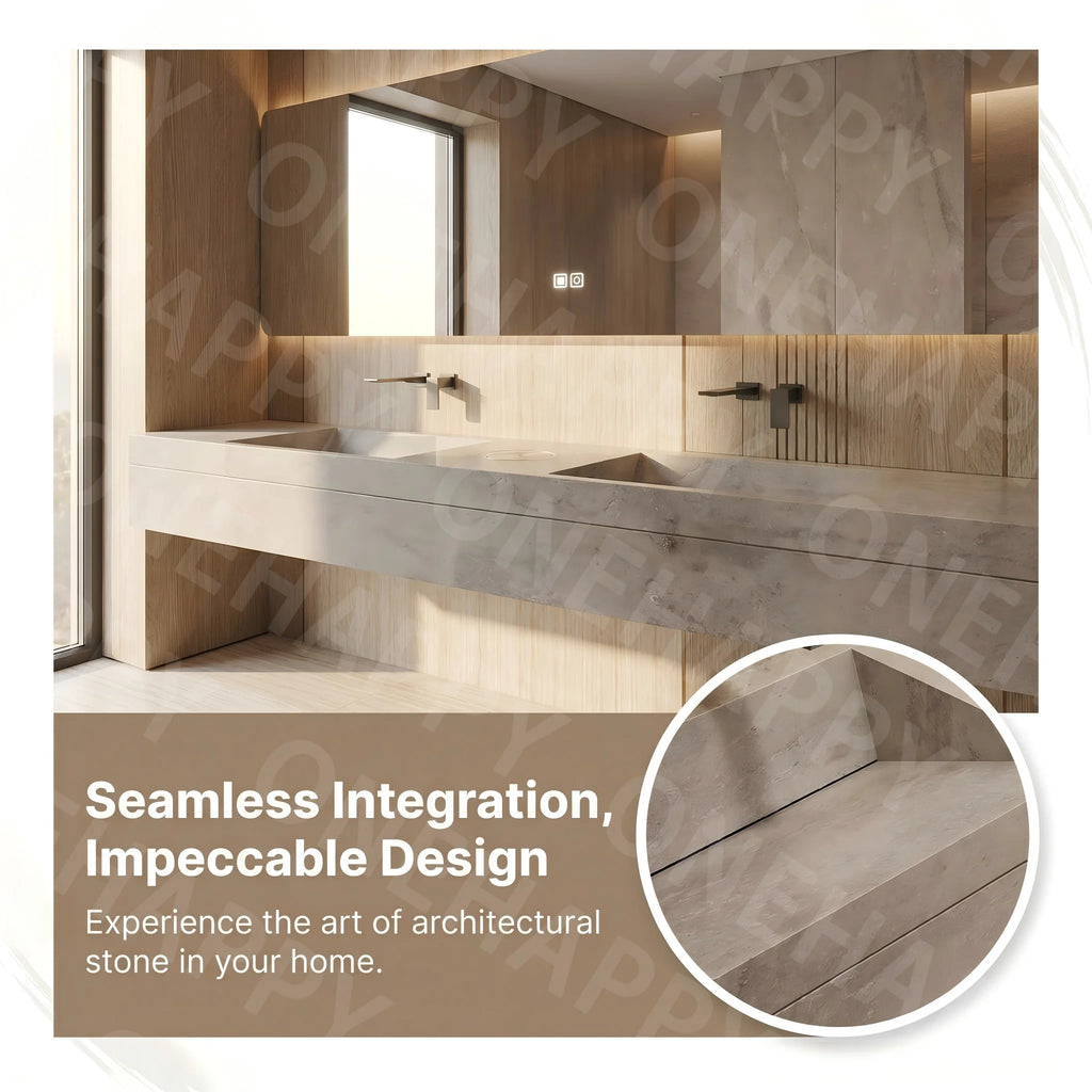 Any Size Custom Marble Seamless Stone Vanity Set, Customizable