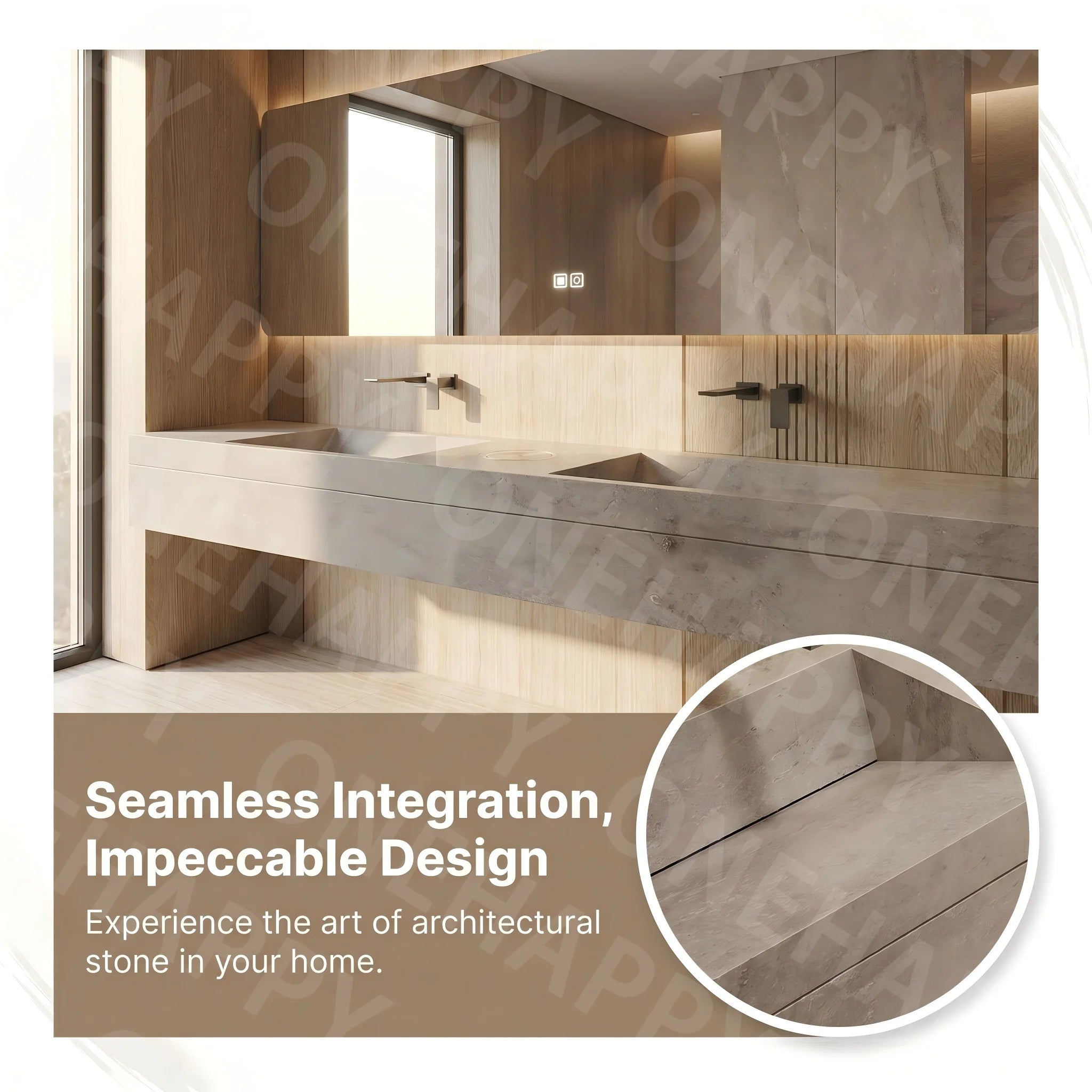 Any Size Custom Marble Seamless Stone Vanity Set, Customizable