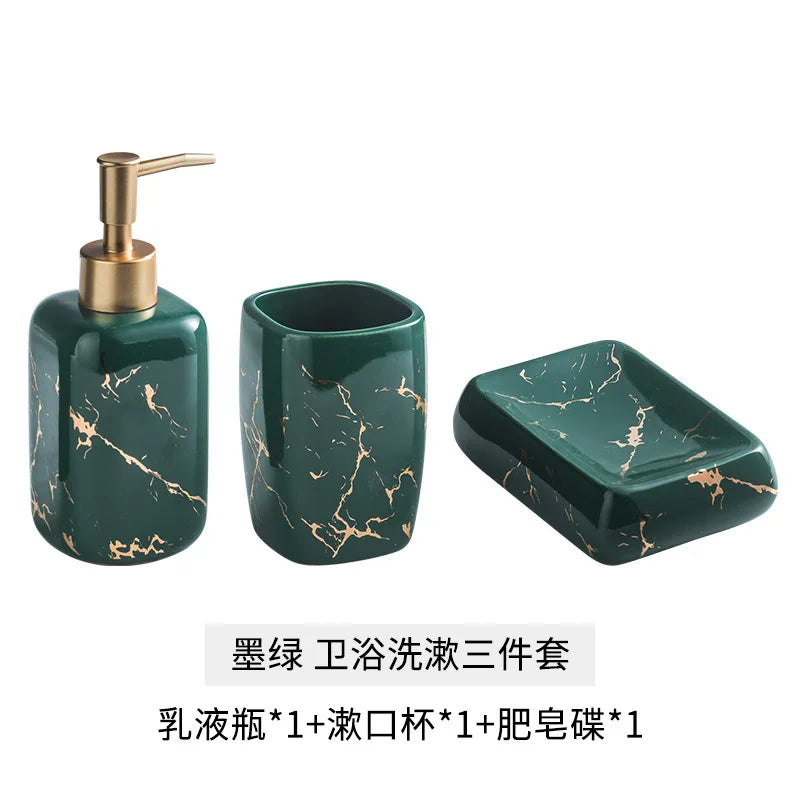 Nordic Matte Golden Ceramics Bathroom Toiletries Set  Toiletries Cup Soap Dish Soap Dispenser Toothbrush Holder Tumbler