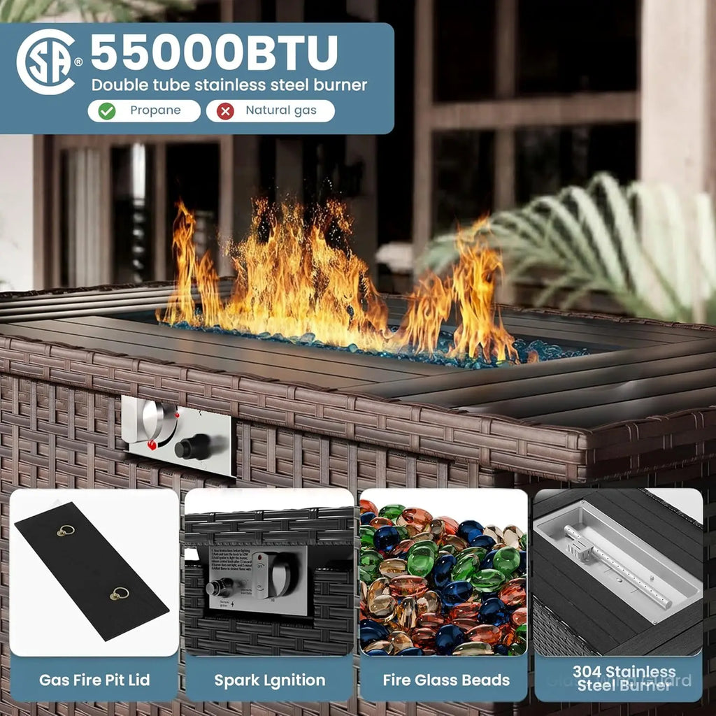 Patio Furniture Set with Fire Pit Table, 7 Piece Outdoor Sectional Conversation Sets Wicker Rattan Sectional Sofa,