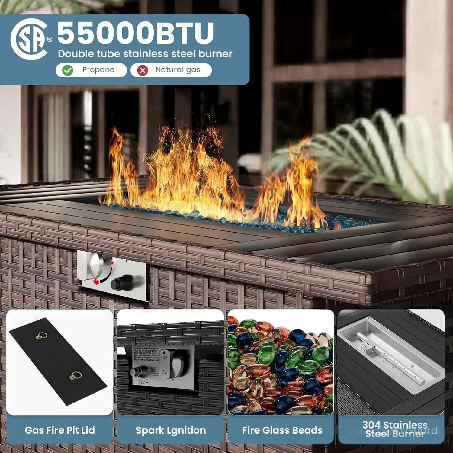 Patio Furniture Set with Fire Pit Table, 7 Piece Outdoor Sectional Conversation Sets Wicker Rattan Sectional Sofa,