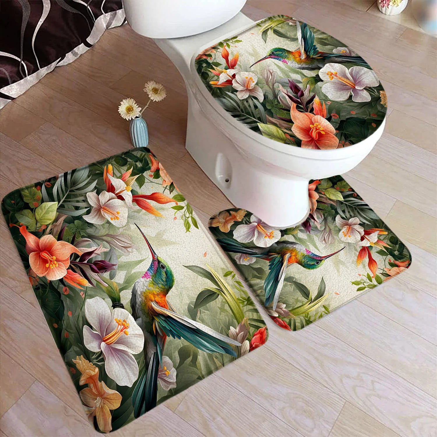 Bath Mat Set, Bathroom Decor Floor Rugs, U-Mats, Toilet Lid Cover