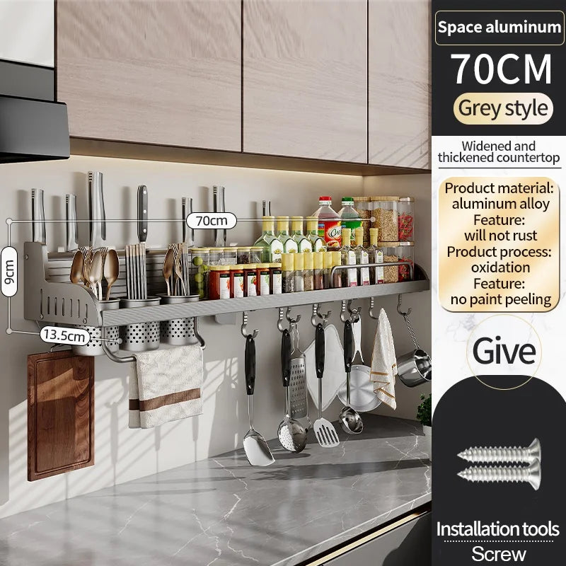 Kitchen Storage Rack Multi Functional Home Wall Mounted Seasoning Chopsticks Knife Holder Complete Collection of Supplies Rack