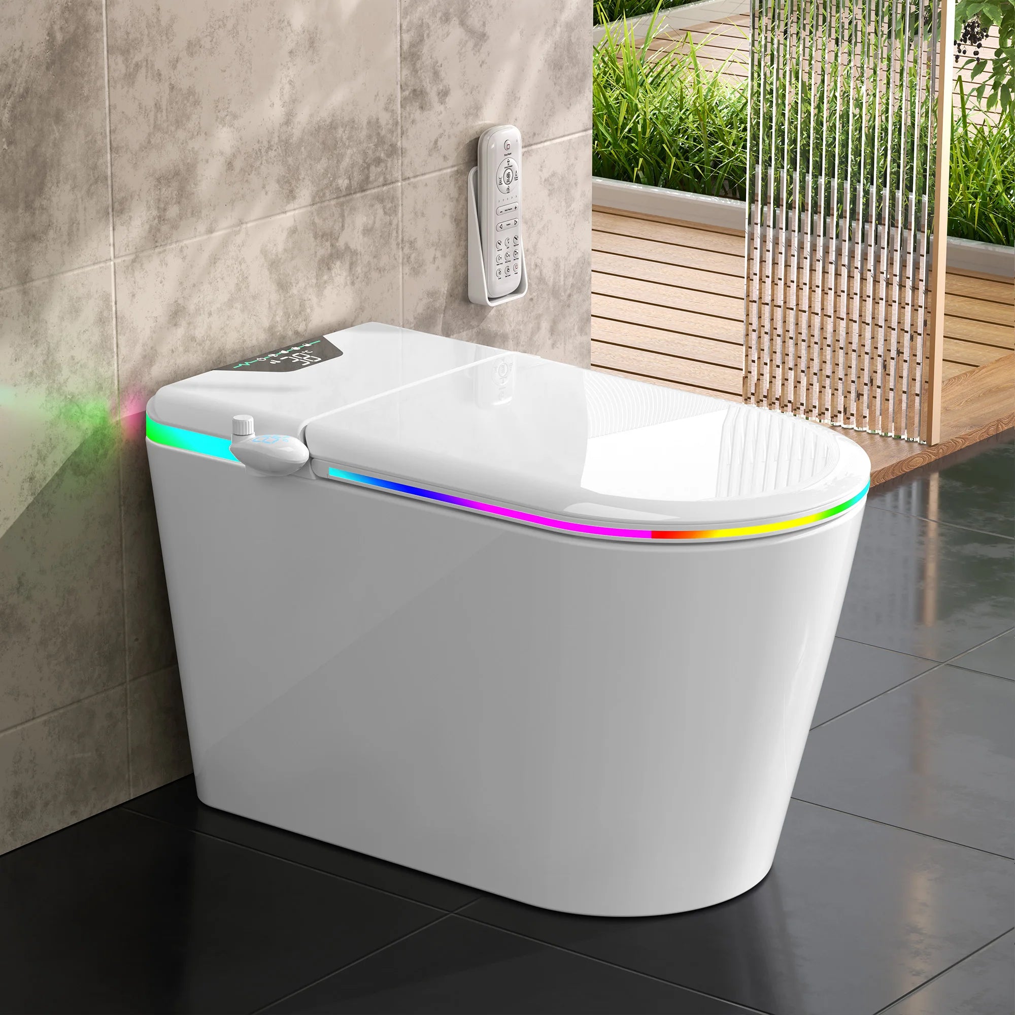 Nordic Smart Toilet With Bidet And Auto-Open Lid, ADA Compliant Chair Height,Soft-Closing Heat Seat, Tankless 1.28 Gall