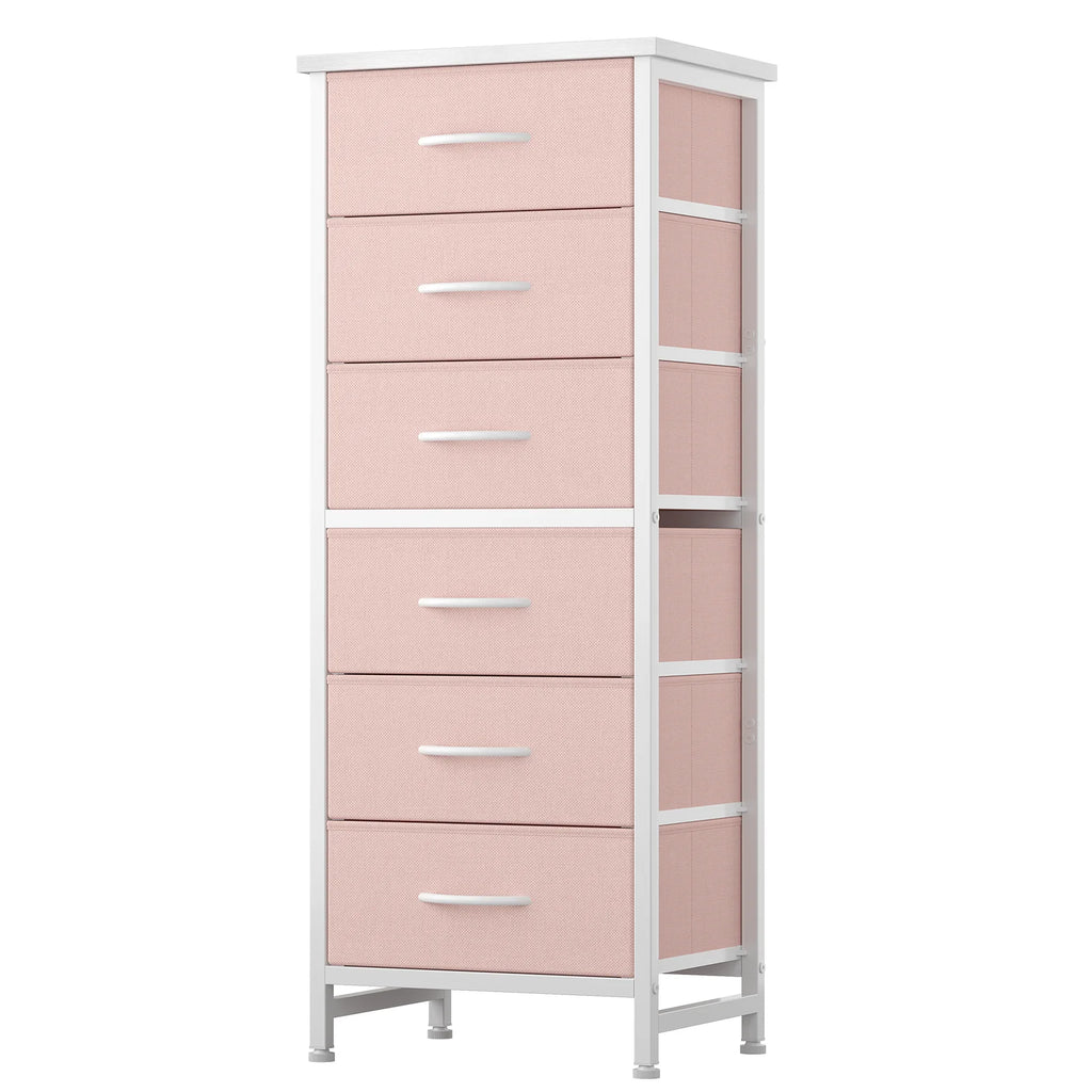 JHK Tall 6 Fabric Drawer Dresser with Wood Top and Metal Frame