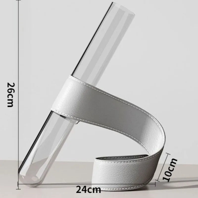 Nordic Modern Artistic Simple Glass Tubular Vases with Leather Bracket