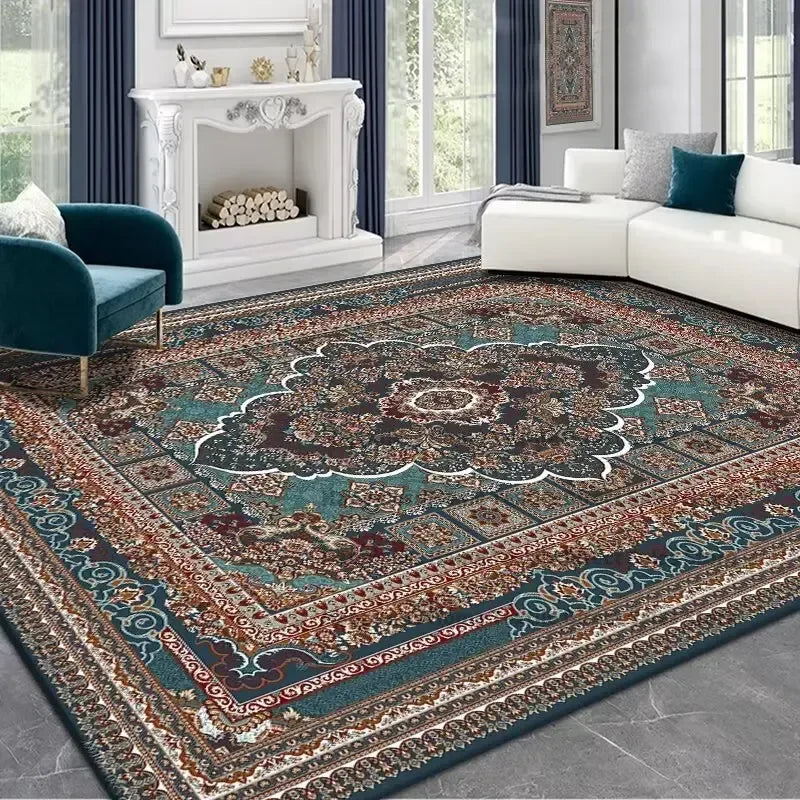 Persian Deluxe Ethnic Style Carpet for Living Room Blue Home Decor Bedroom Tea Table Rug Washable Short Plush Lounge Floor Mats