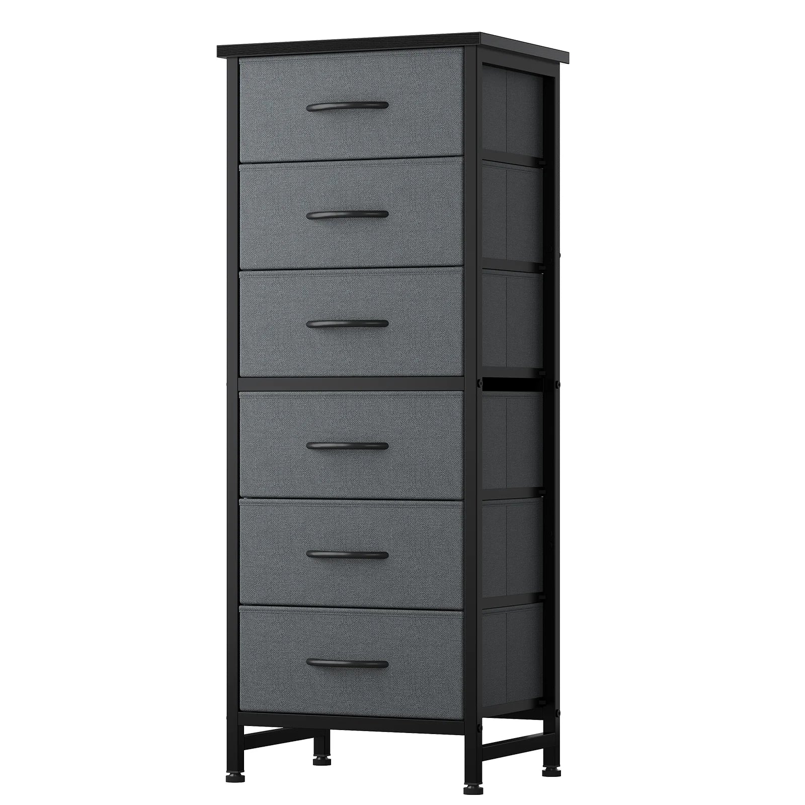 JHK Tall 6 Fabric Drawer Dresser with Wood Top and Metal Frame
