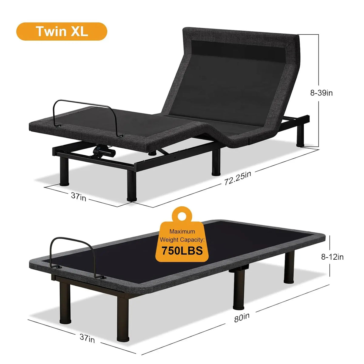 Twin XL Adjustable Bed Frame With Mattress