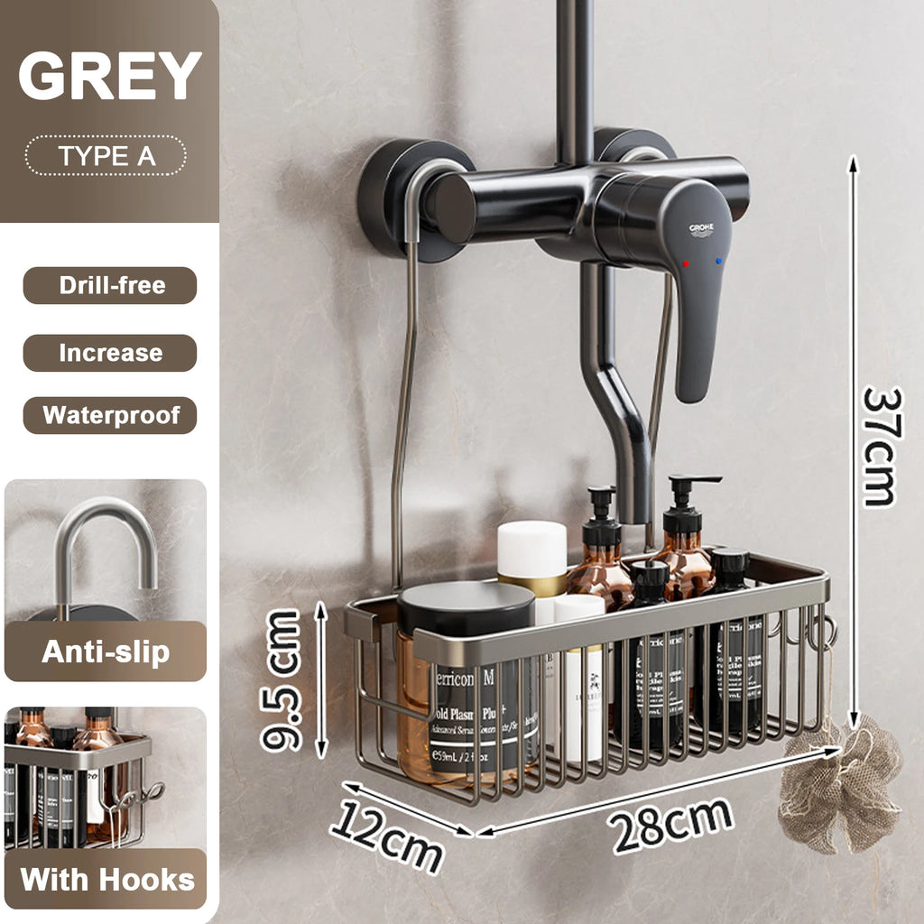 Convenient Toilet Shower Rack with No Drilling Installation Bathroom Storage Aluminum Basket for Shower Room and Bath Products