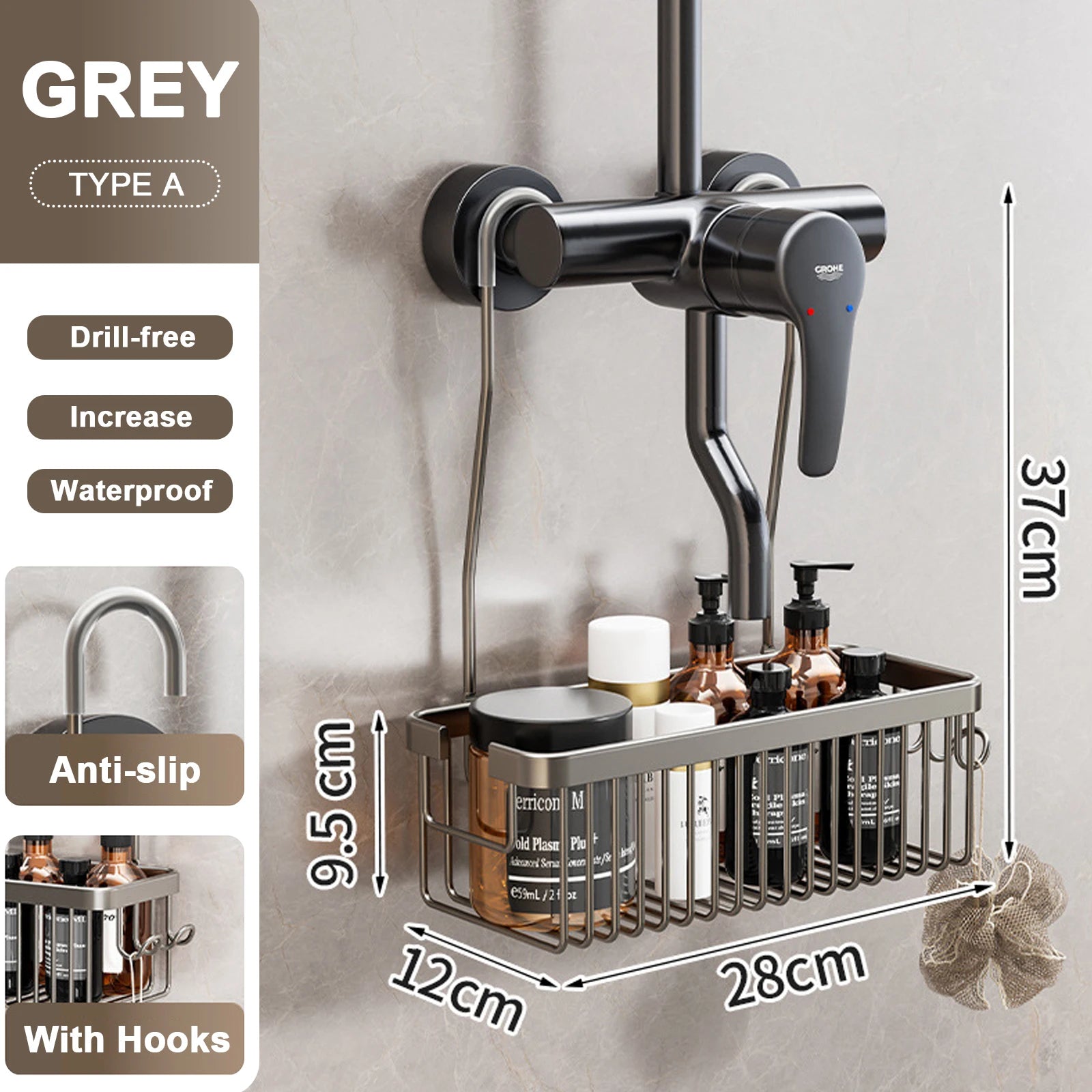 Convenient Toilet Shower Rack with No Drilling Installation Bathroom Storage Aluminum Basket for Shower Room and Bath Products
