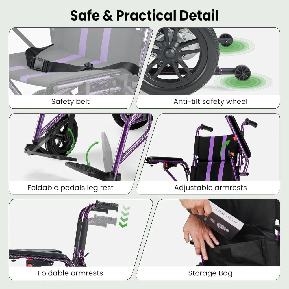 Lightweight Foldable Electric Wheelchair for Adults, 360W Dual Motor