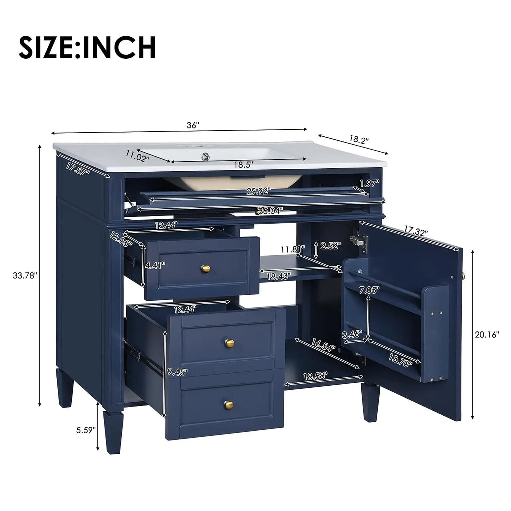 36'' Bathroom Storage Cabinet Vanity with Single Sink with 2 Drawers, 1 Pull Down Drawer and 1 Door