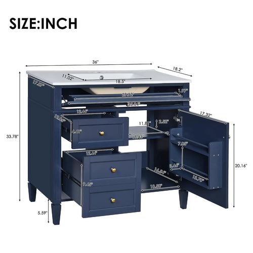 36'' Bathroom Storage Cabinet Vanity with Single Sink with 2 Drawers, 1 Pull Down Drawer and 1 Door