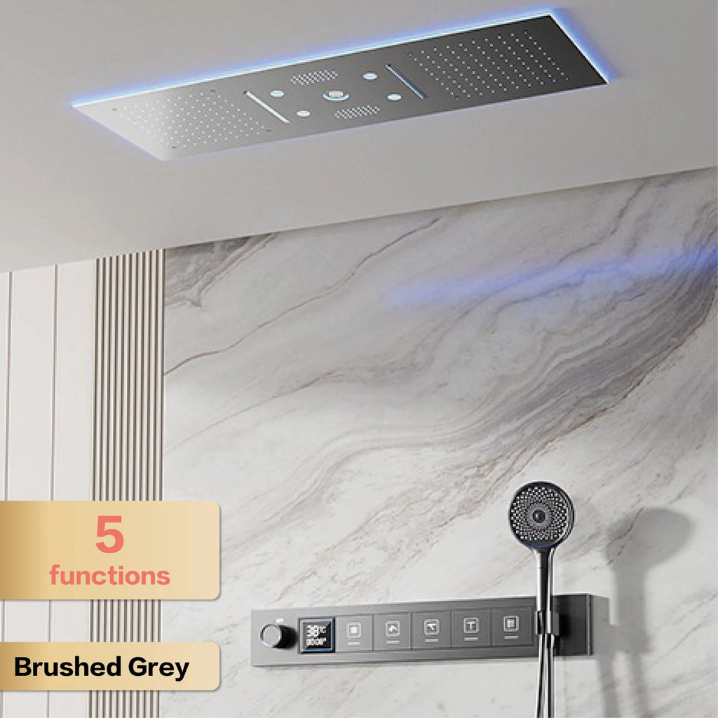 AITANA Luxury Brass Gunmetal LED Display Thermostatic Shower System Bathroom Ceiling Embedded Concealed Giant Curtain Rainfall
