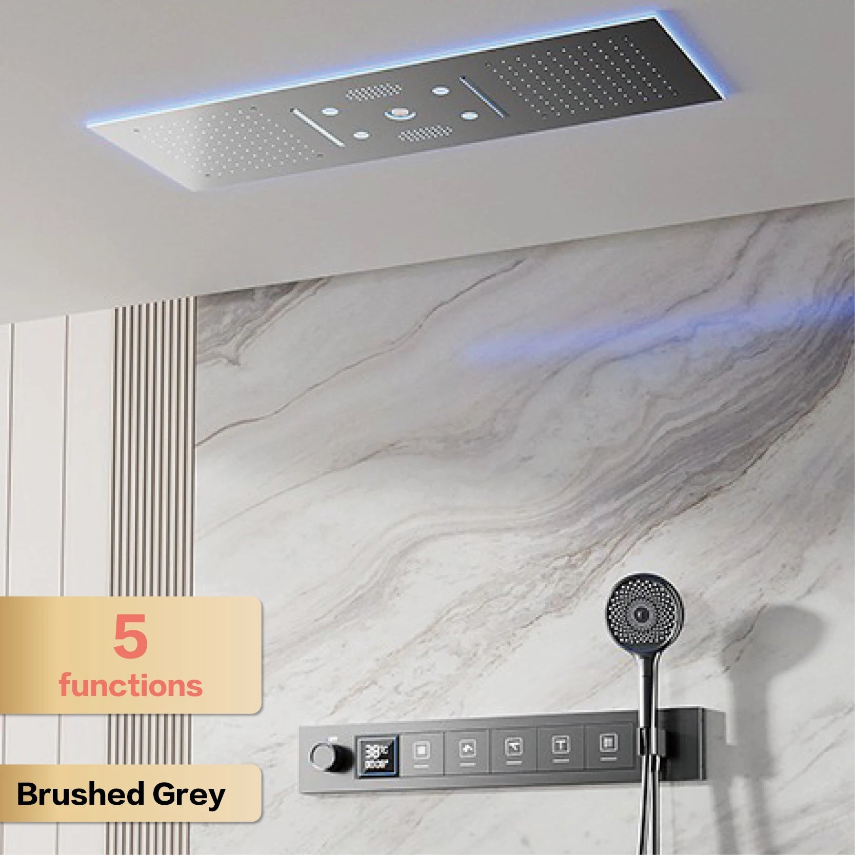 AITANA Luxury Brass Gunmetal LED Display Thermostatic Shower System Bathroom Ceiling Embedded Concealed Giant Curtain Rainfall