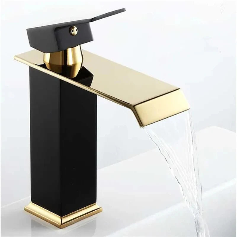 Brass Gold and Black Waterfall Bathroom Faucet