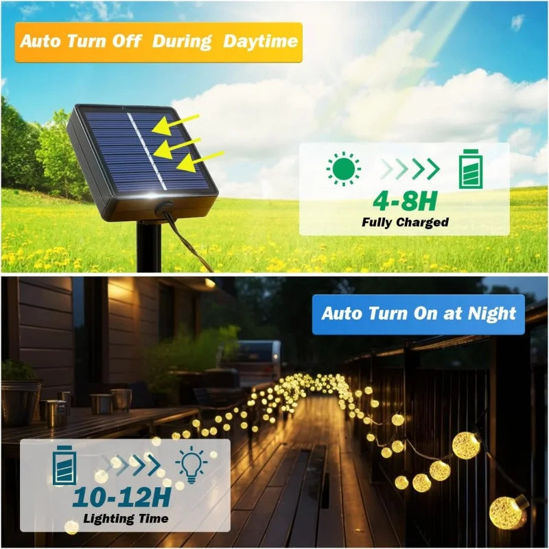 Outdoor Solar String Lights 60 LED Crystal Globe Lights
