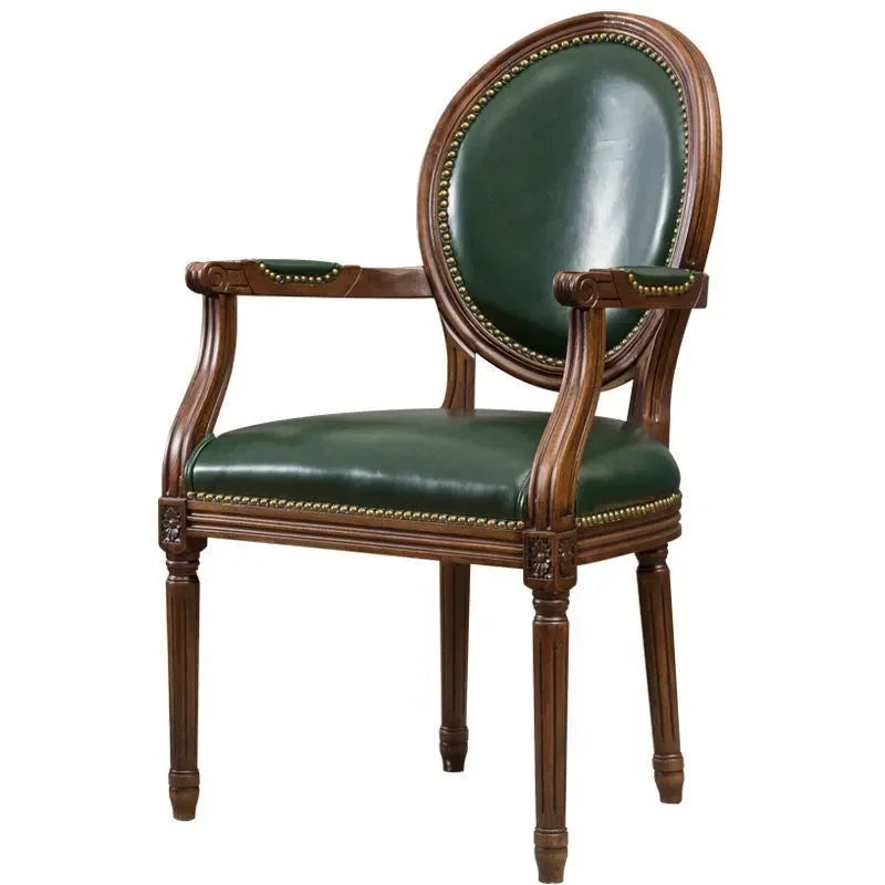 Armrest Beautiful Dining Chairs, Wood Rustic European Designer Leather Chair