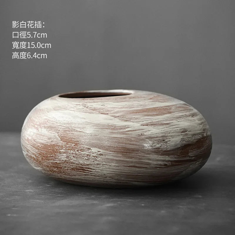 Japanese Style Terracotta Vase Imitation Stone Abstract Flower Arranger