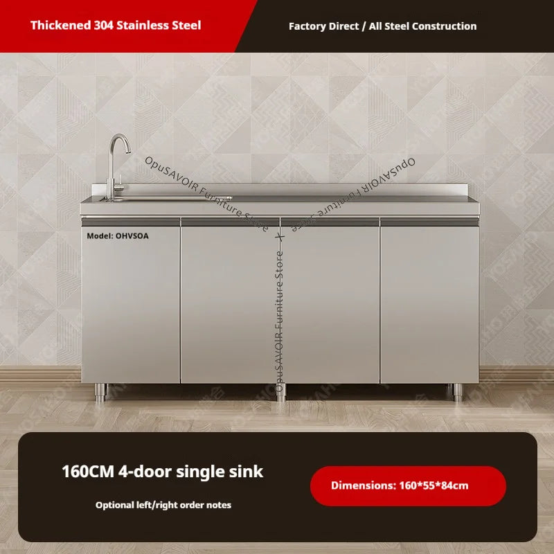304 Stainless Steel Cabinet Kitchen Wall Cabinet Multifunctional Combination Dish Cabinet, Integrated Stove and Sink Base JT40