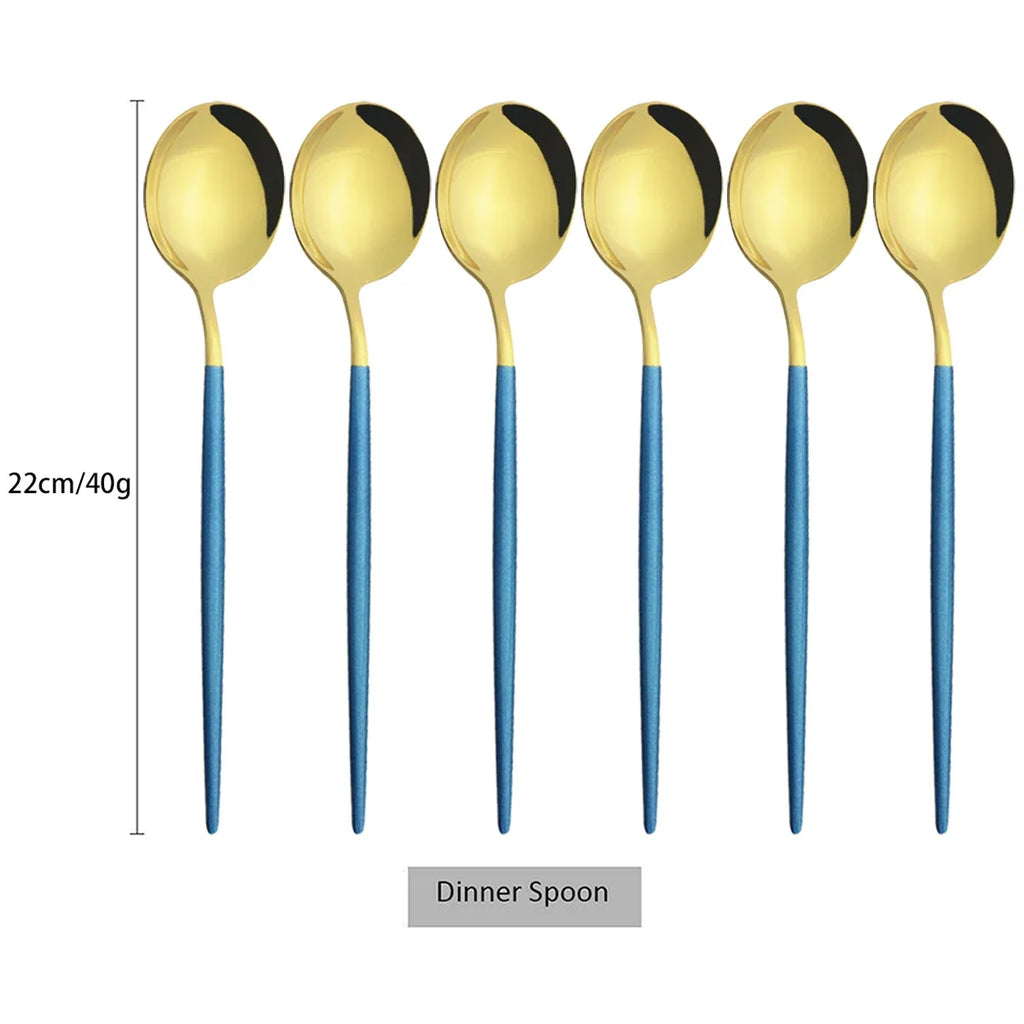 6Pcs Gold Ladle Spoon Dinnerware Western Stainless Steel Cutlery Set Dinner Spoon Soup Spoon Tableware Kitchen Silverware Set
