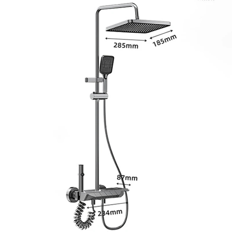Bathroom Aluminum Gunmetal Gray Shower Set, Hot and Cold Water Multifunctional Piano Keys