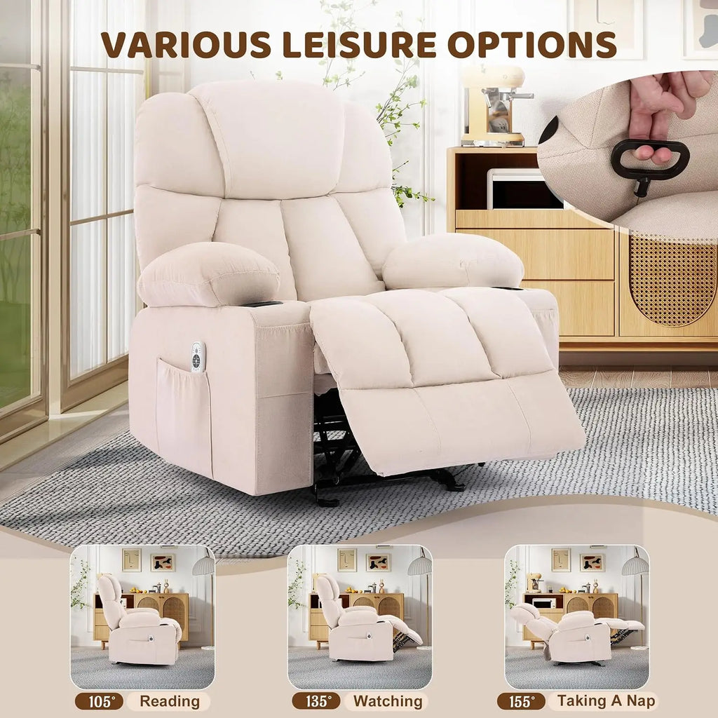 Massage Rocker Recliner Chair with Heat & Vibration, 4 Pockets, 2 Cup Holders, Fabric