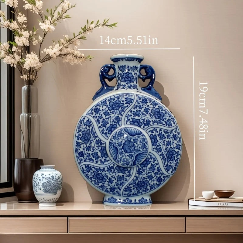 Handcrafted Porcelain Vase with Blue & White Floral Traditional Chinese Home Decor,