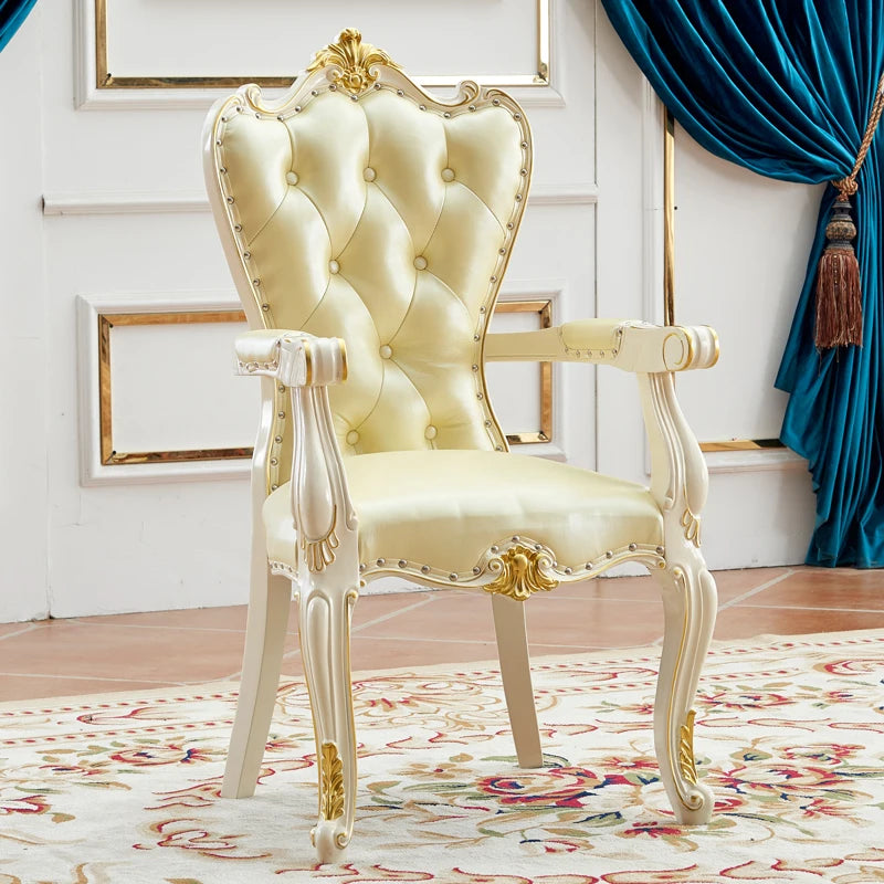 European Solid Wood Dining Chair, Princess Lazy Throne Luxury Lounge Chair