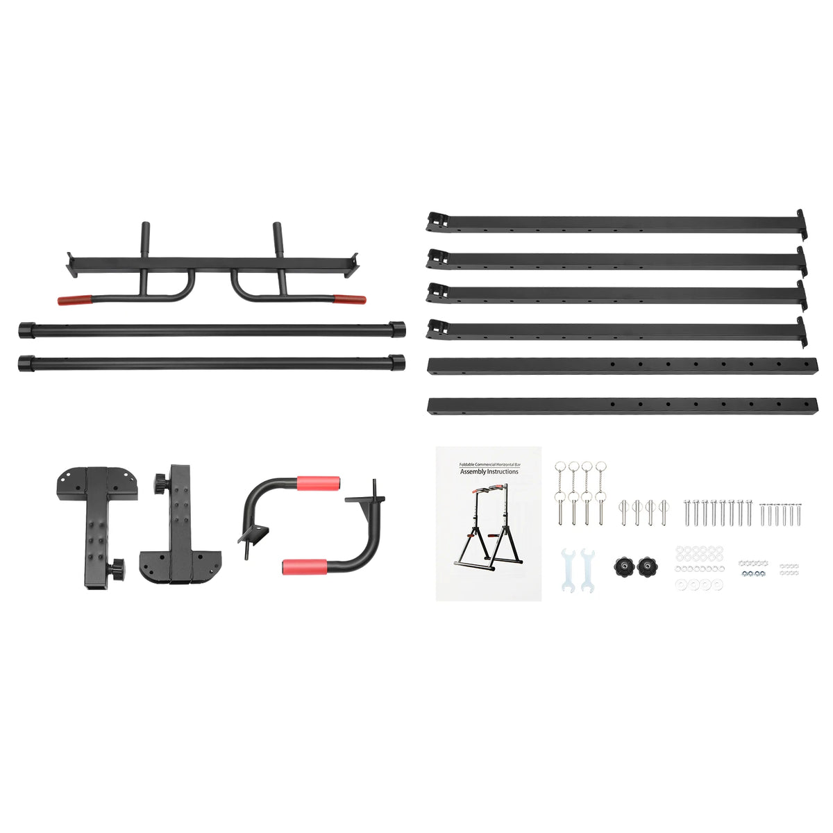 Adjustable Pull Up Bar, 200kg Load Foldable Home Gym Multi-Function Training Station with Parallel Bars