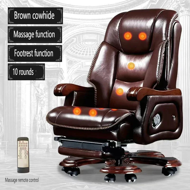 #i Chinese Boss Chair, Business leather CEO Office chair with massage pedal,