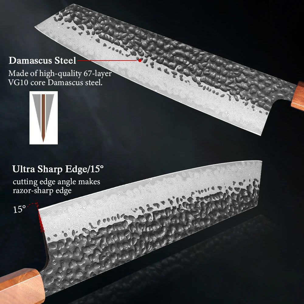 1PC-3PCS Professional Kitchen Knives Set Japanese Handmade 67 Layer Damascus Steel Kiritsuke Chef Knife Santoku Paring Knife