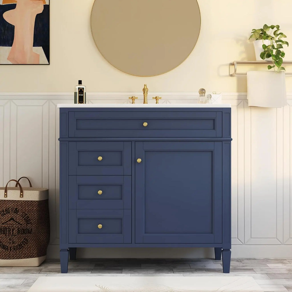 36'' Bathroom Storage Cabinet Vanity with Single Sink with 2 Drawers, 1 Pull Down Drawer and 1 Door