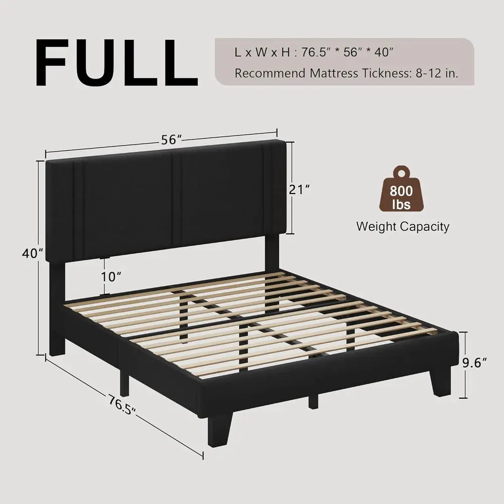 Einhomn Upholstered full Size Bed with Linen fabric board, Strong Wooden Slats Support, No Box Spring Needed, Black