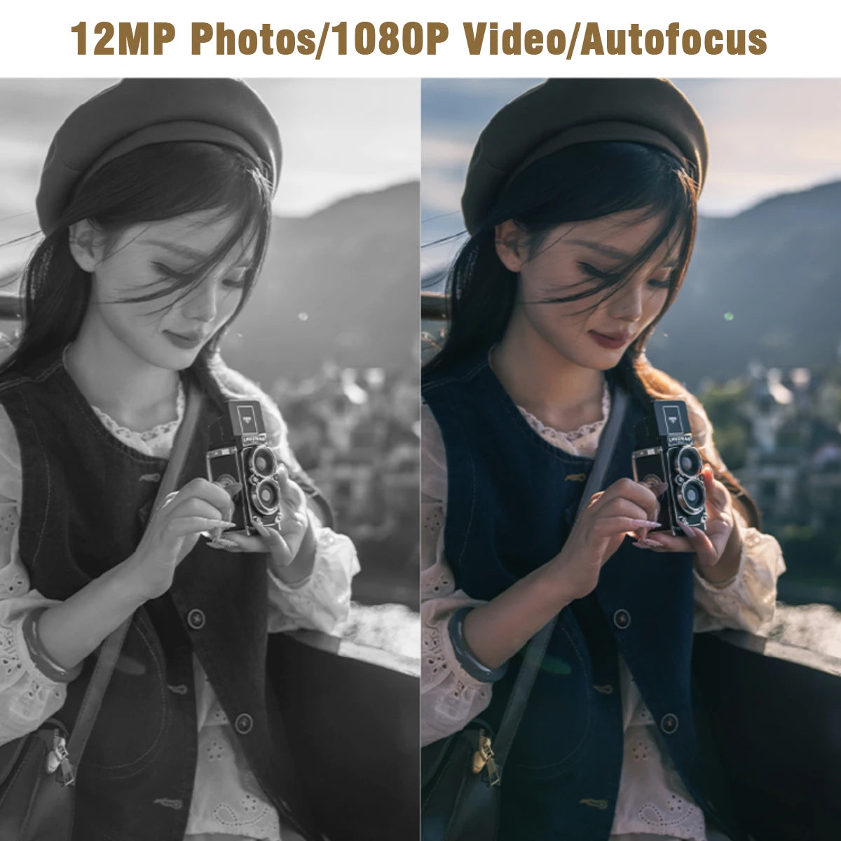 CHUZHAO Vintage Mini Digital Camera Retro Autofocus 12MP, 1080P FHD Video