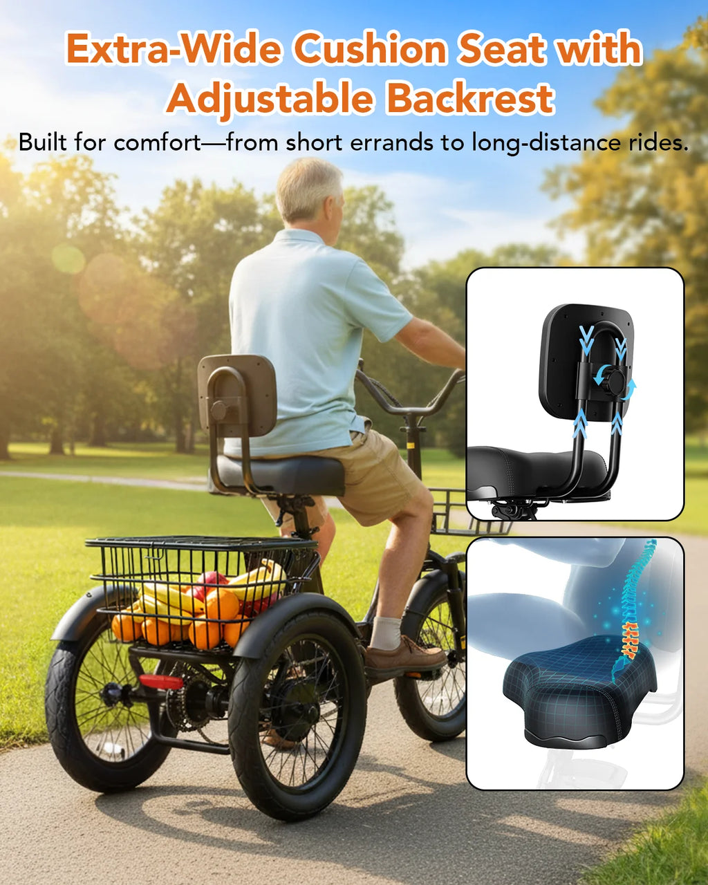 18''X3" Fat Tire Electric Tricycle, 18MPH Up to 50 Miles