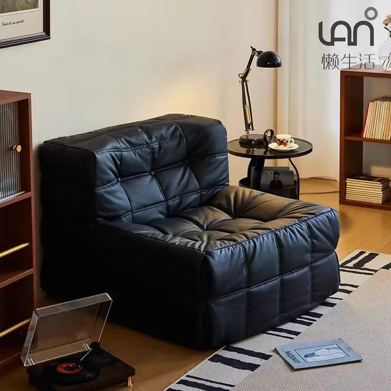 Compressible Waffle Fabric Boneless Lazy Sofa, Single Caterpillar Bean Bag Chaise
