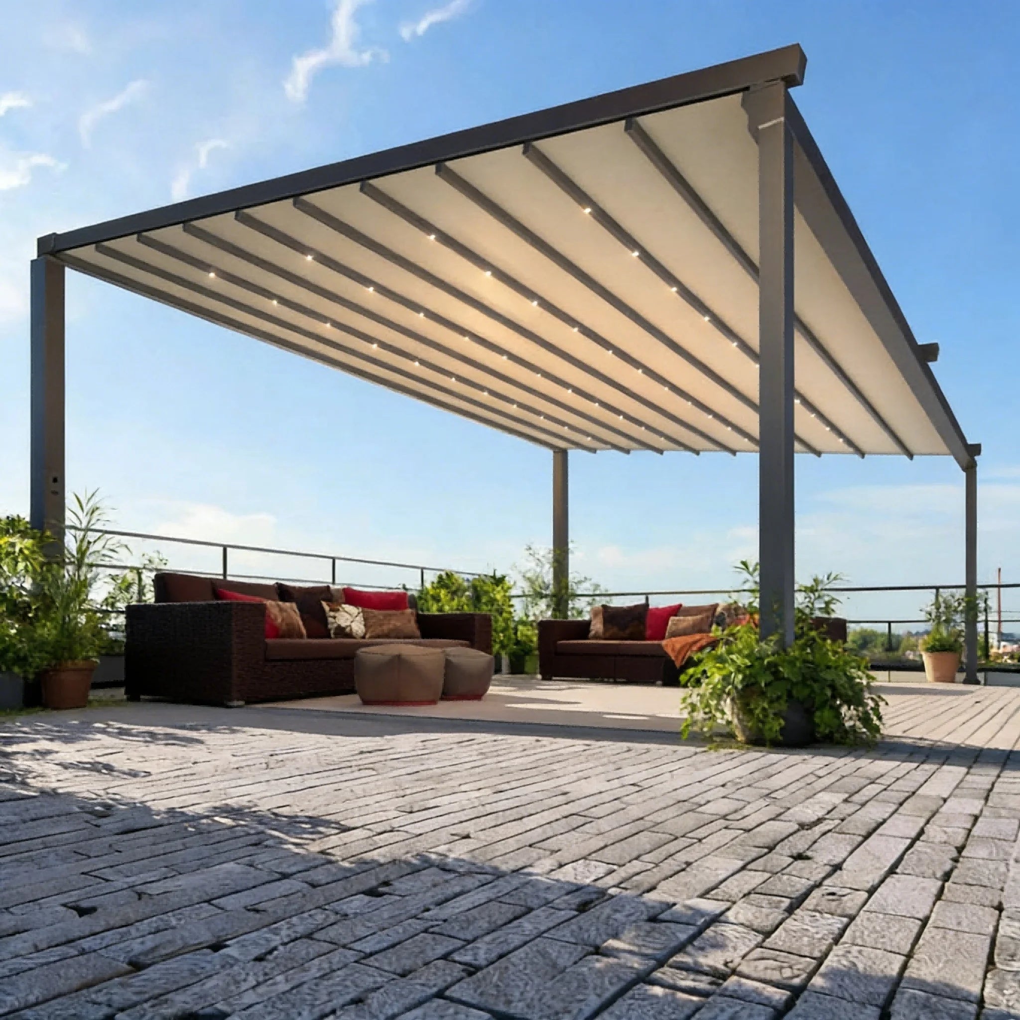 Motorized PVC Folding Canopy, Retractable Patio Awning, with Remote Control