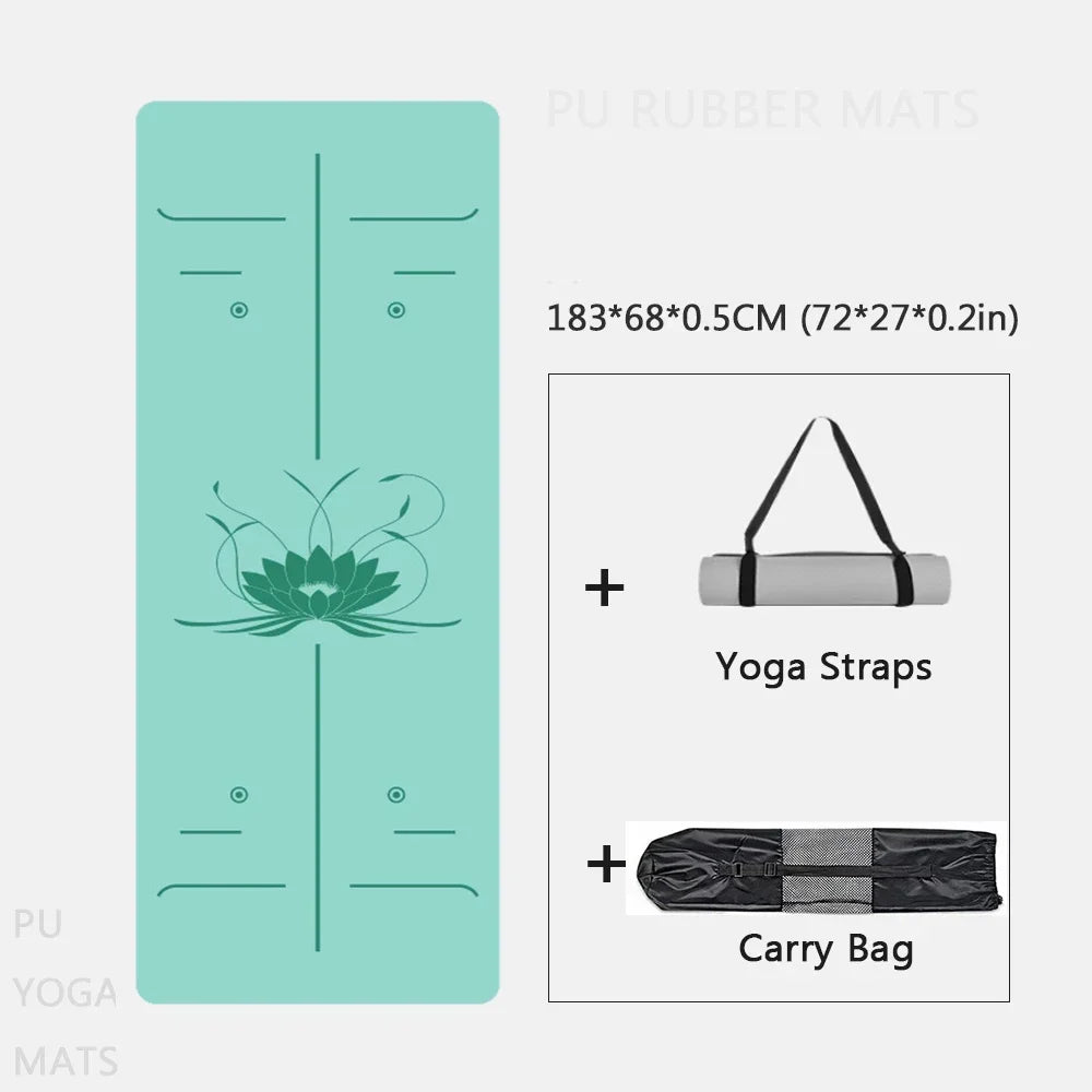 Natural Rubber Yoga Mat, Professional Lotus Pattern PU Yoga Mat